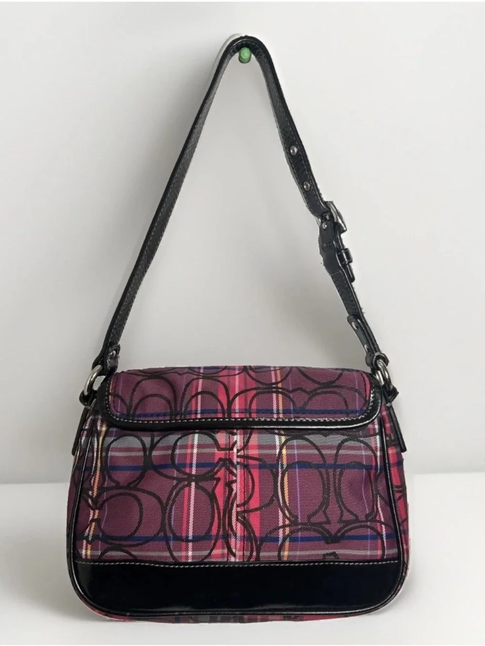 Vtg Y2K Coach Poppy Penny Tartan Multicolor Plaid Flap Turn Lock Shoulder Bag